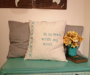 Quote Throw Pillow, It is Well With My Soul, Grain Sack, Inspirational ...