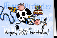 Bungee Cow Birthday - 37 years old card - Product #918505