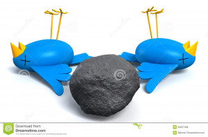 with orange beaks apparently dead and belly-up next to a grey stone ...