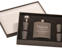 Set of 3, Groomsmen Gift, Flask Gift Set, Personalized Flask, Engraved ...