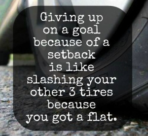 Giving up on a goal because of a setback is like slashing your other 3 ...