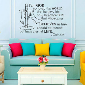 Wall Decal Quote For god so loved the world... John 3:16 Bible Verse ...