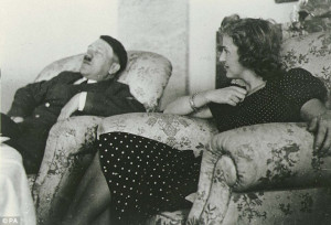 Hitler asleep in an armchair next to Eva Braun in the teahouse on the ...