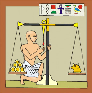 ... Barter, Metal Weights, Debens, Money - Paying for Goods Illustration