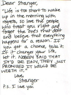 Dear Stranger, Thank you