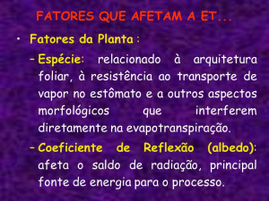 FATORES QUE AFETAM A ET... Fatores da Planta : –Espécie ...
