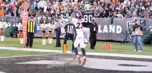 ... catches a touchdown pass in the 4th quarter. Photo by Tony Gonzales