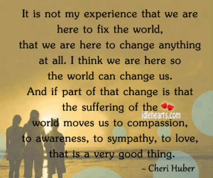 It Is Not my Experience That We Are Here To Fix The World…