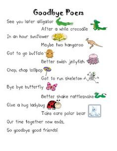 ... for kids ideas classroom kids poems goodbye rhymes goodbye poems for