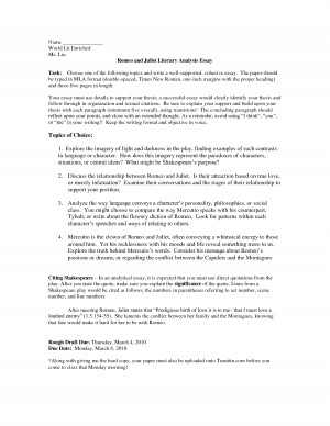 Five Paragraph Romeo and Juliet Essay Mla Format - DOC