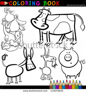 ... Cartoon Illustration of Funny Farm and Livestock Animals for Children