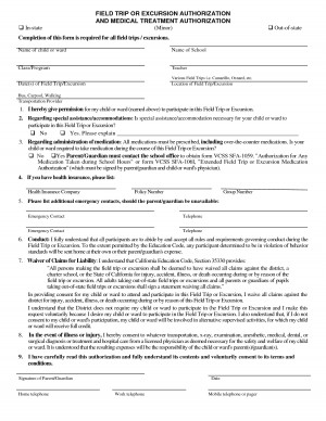 Field Trip Or Excursion Authorization And Medical Treatment picture