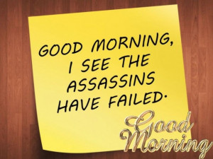 Funny quotes good morning words in the yellow paper hanging on the ...