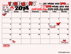 2014 February calendar free printable from inkhappi.com