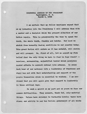 text is from President Franklin D. Roosevelt's famous First Inaugural ...
