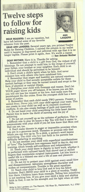 ... Rules for Raising Children - an old column by Ann Landers. So true