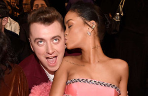 ... This Happened!… Rihanna Kisses Sam Smith At The 2015 Grammy Awards