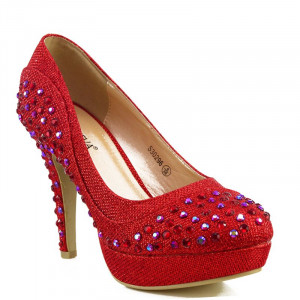 Red Rhinestone High Heel Shoes