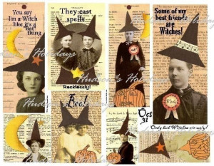 Witch HALLOWEEN saying Collage Paper Sheet - Email U Print art vintage ...