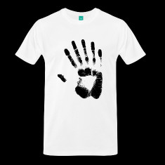 white fringe 6 fingered hand pring t shirts designed by dominored