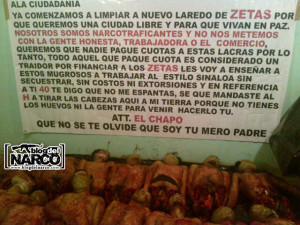 ... reader sent the translation from El Chapo narco manta (narco banner