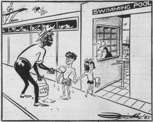 Aboriginal children 'painted white' to enter a swimming pool, 1965.