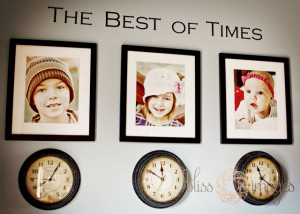 Clever way to display your kids photos! The clocks below are stopped ...