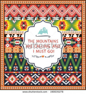 Navajo seamless colorful tribal pattern with quotes on labels - stock ...