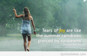 Tears of joy quote on photo with a woman
