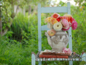 Garden Chair and Bouquet of Flowers