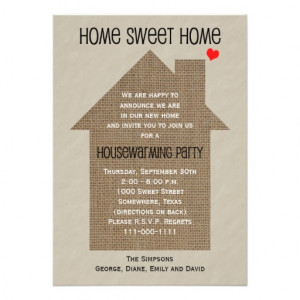 Housewarming Party Invitation -- Burlap House Announcement