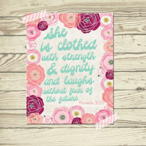 Baby Girl Bible verse nursery quote poster print She is clothed with ...