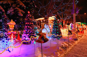 beautiful, christmas, lights, night, snow, tree, winter