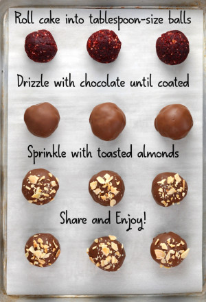 Roll cake into tablespoon-size balls, drizzle with chocolate, sprinkle ...