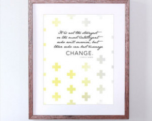 ... Modern Grey and Yellow Art - Inspirational Quote from Charles Darwin