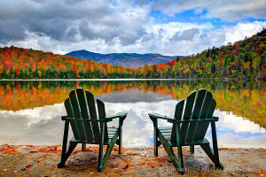 Heart Lake,two,Adirondack Chairs,shore,fall,2011,