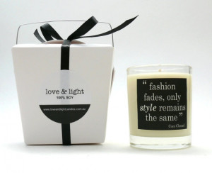 Coco Chanel Fashion Fades quote, Scented Soy Candle, 185gram, burns 40 ...