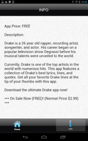 View bigger - Drake Lyrics, Quotes and Songs for Android screenshot