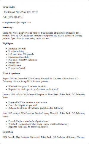 Telemetry Nurse Resume Teamplates