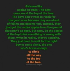 Girls are like apples on a tree, the apples at the top have to wait ...