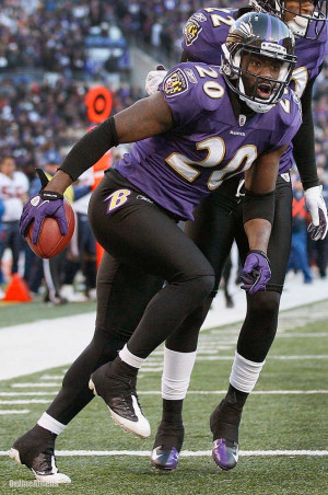 Baltimore Ravens free safety Ed Reed reacts to his interception during ...