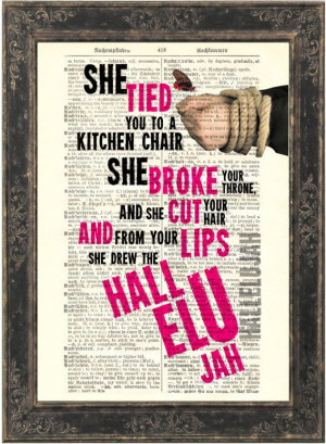 Leonard Cohen Hallelujah song lyric Print on upcycled Vintage German ...