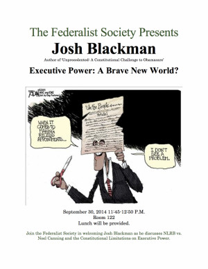 Talk on Executive Power Today at Baylor University