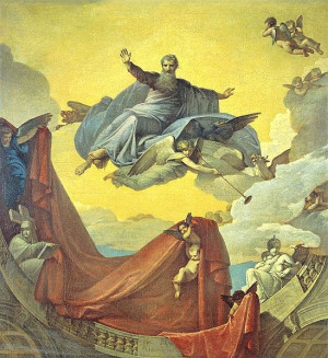 The prophet Ezekiel being 'lifted up'