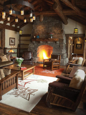 Cozy Cabin Living Rooms Cozy cabin living space with