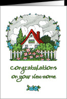 Congratulations on Your New Home - Quaint Vintage House with Flowers ...