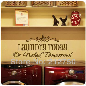 Free shipping Laundry Today funny reminding letter wall stickers wall ...