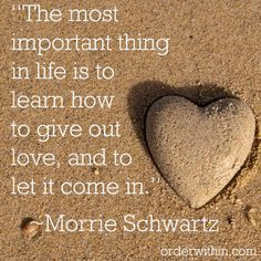 The most important thing in life is to learn how to give out love and ...