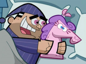 Big Daddy sleeping with his prized horse head plushy, Mr. Nay-nay.