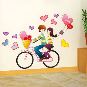and Girl Riding Bike font b Wall b font Sticker Cartoon Girl font jpg